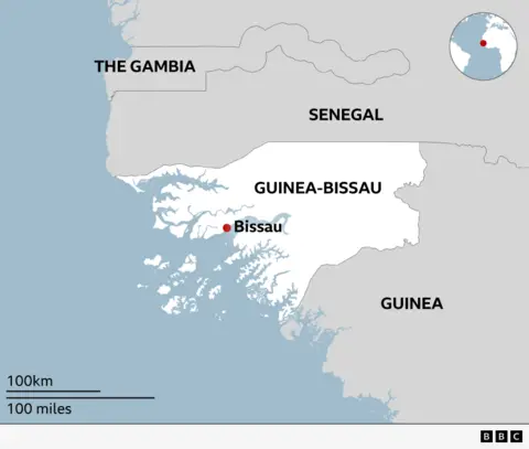 A map showing Guinea-Bissau and neighbouring countries