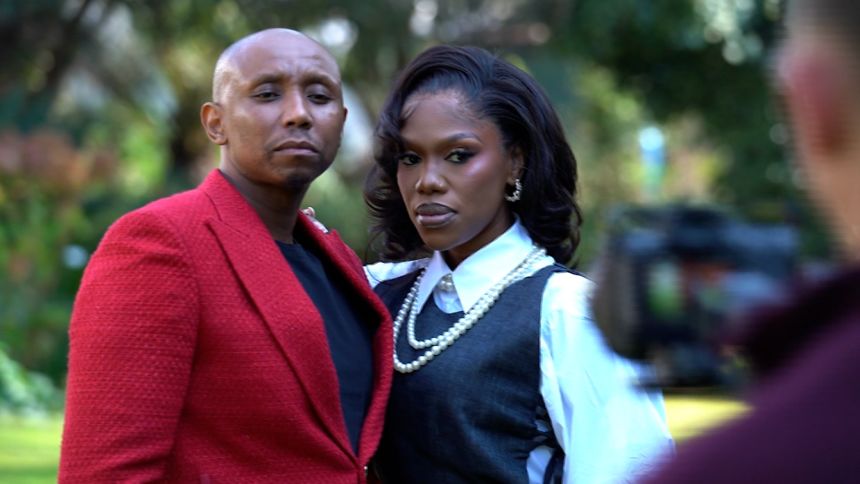 S'dumo Mtshali and Gugu Gumede, who star respectively as Jonasi and Joyce in the Netflix series "The Polygamist" pose for photos in Johannesburg, South Africa.