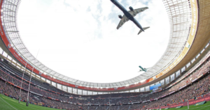 South African airline defends low-altitude aerial stunt over packed stadium